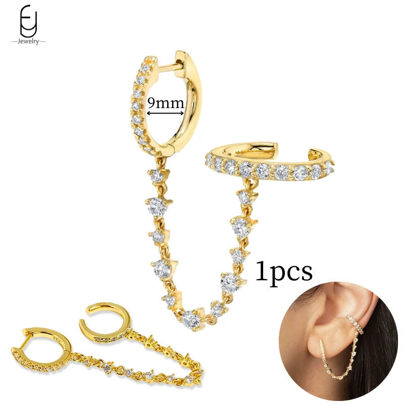 925 Sterling Silver Gold Tassel Earrings - Vintage Crystal Long Chain Hoop Jewelry for Women