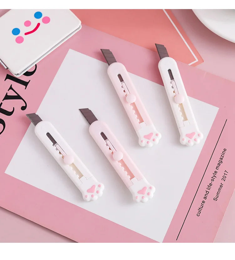 Kawaii Mini Pocket Cat Paw Utility Knife - Paper Cutter, Craft Wrapping, Refillable Blade Stationery, Big Sale