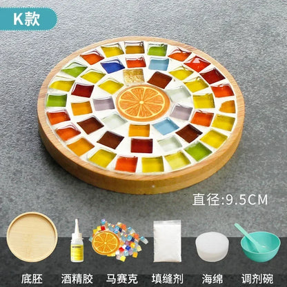 DIY Handmade Mosaic Coaster Set – Bamboo Heart & Square Cup Mats, Creative Parent-Child Educational Craft Toy Kit for Free Design Activities