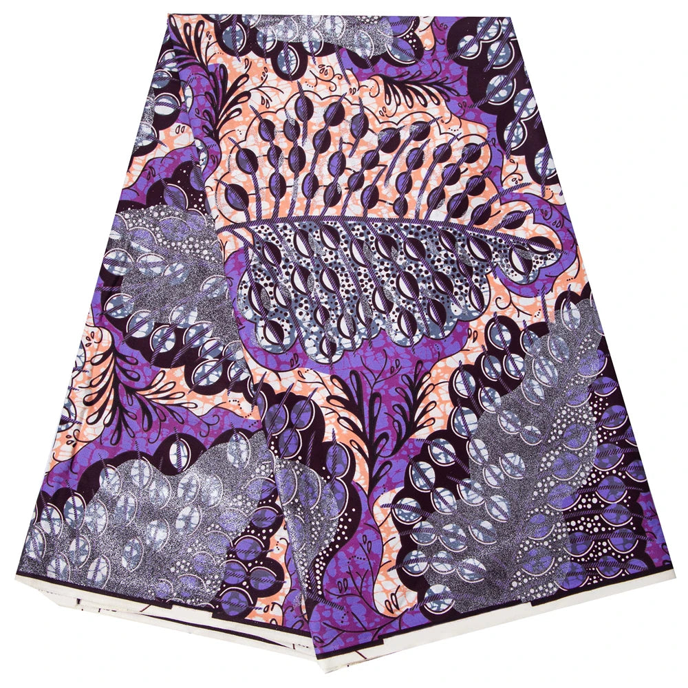 Shine African Ankara Wax Fabric - 6 Yards 100% Cotton Hot Stamping Print for Party Dresses, Sewing & Crafts
