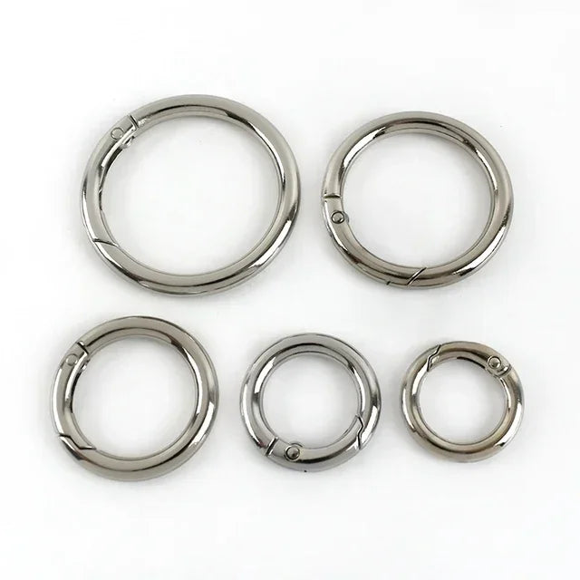 10Pcs Metal O Ring Spring Clasps - 10-38mm Openable Round Carabiner Snap Hooks for Keychains, Bags & DIY Jewelry Accessories