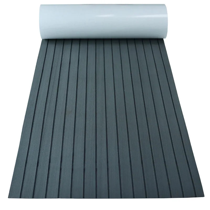 2400*450mm EVA Foam Faux Teak Boat Deck Mat – Waterproof Marine Flooring for Yachts, Motorboats & Pontoons in Brown/Black