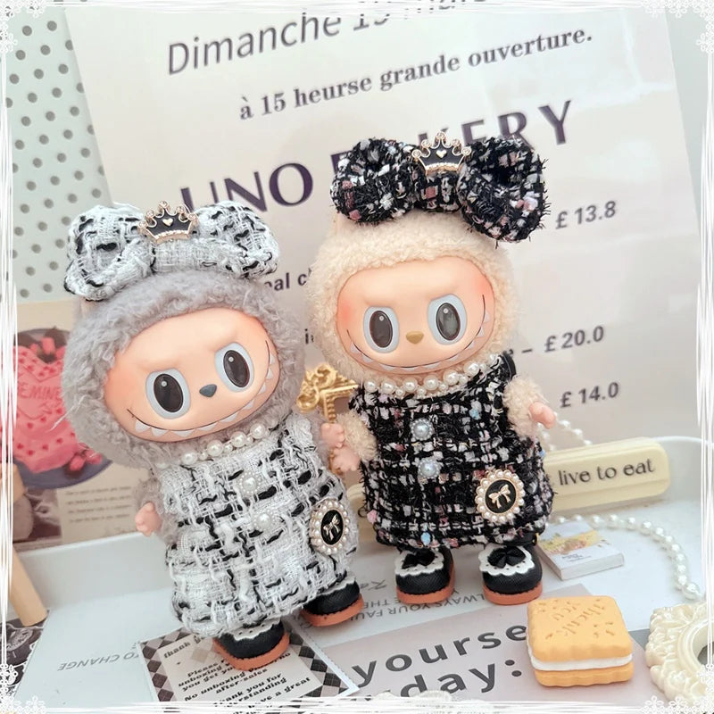 17cm Labubu Doll Accessories - Luxury Sweet Woolen Suit, Crossbody Bag & Princess Shoes Set