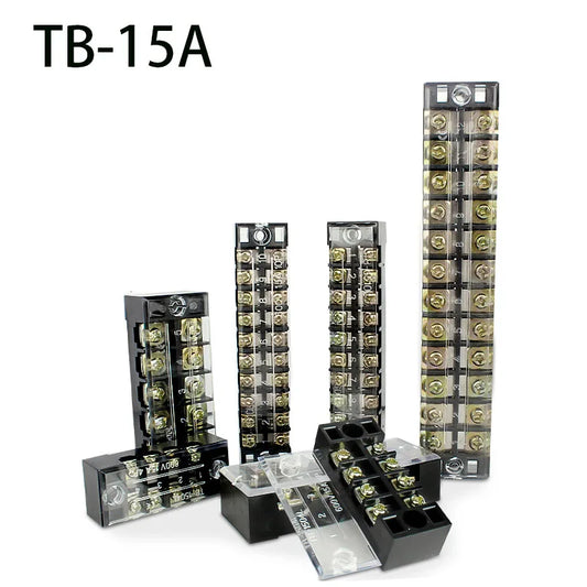 Dual Row Barrier Screw Terminal Block Strip — 600V 15A Wire Connector, 3-20 Position Options