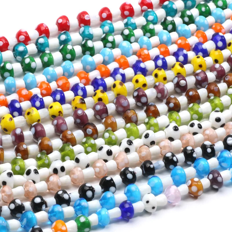 20pcs Lampwork Glass Mushroom Beads - Colorful Loose Beads for DIY Jewelry Making, Handmade Crafts & Accessories