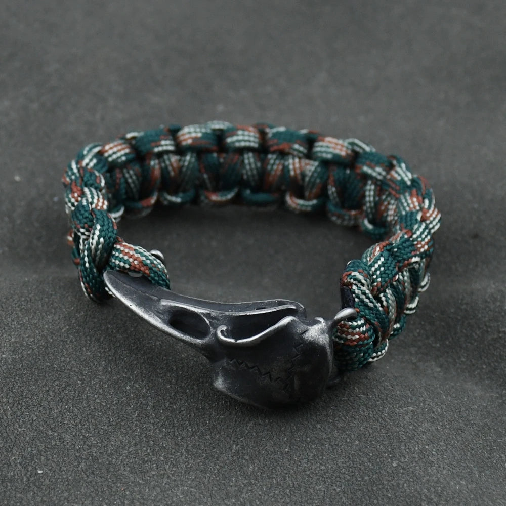Odin Crow Skeleton Viking Bracelet - Norse Rune Bead Paracord Rope Valknut Eagle Pendant Amulet Jewelry Gift