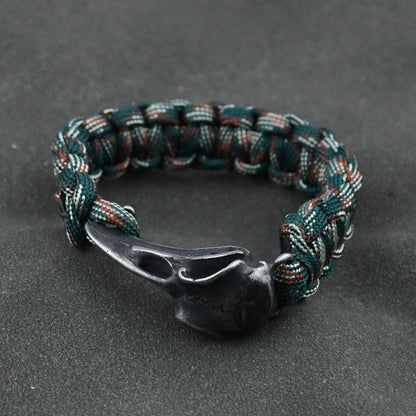 Odin Crow Skeleton Viking Bracelet - Norse Rune Bead Paracord Rope Valknut Eagle Pendant Amulet Jewelry Gift