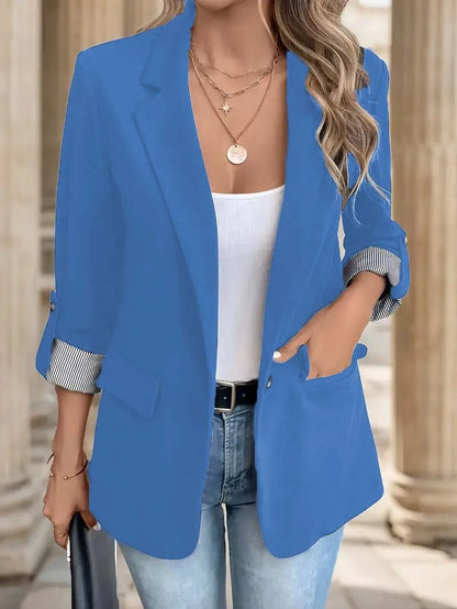 2025 Stylish Women's Casual Button-Up Suit Jacket – Slim Fit, Seven-Quarter Rolled Sleeves