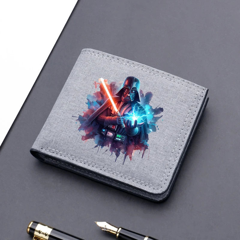 Star Wars Men's Canvas Wallet – Black/Blue/Gray Short Purse, Card Holder & Money Bag with Credit Card Case
