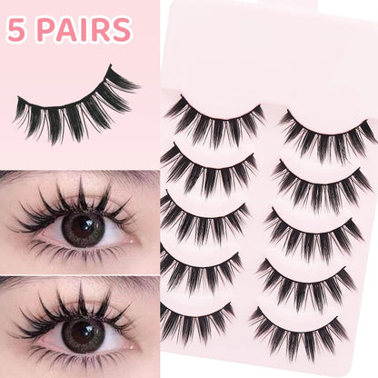 DINGSEN 5 Pairs Manga Style False Eyelashes — Soft, Natural, Long Anime Wispy Strip Lashes for Makeup