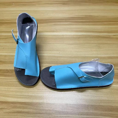 Women’s Retro Summer Sandals 2025 – PU Leather Peep Toe Flat Beach Slippers with Buckle Strap, Casual Comfort Shoes