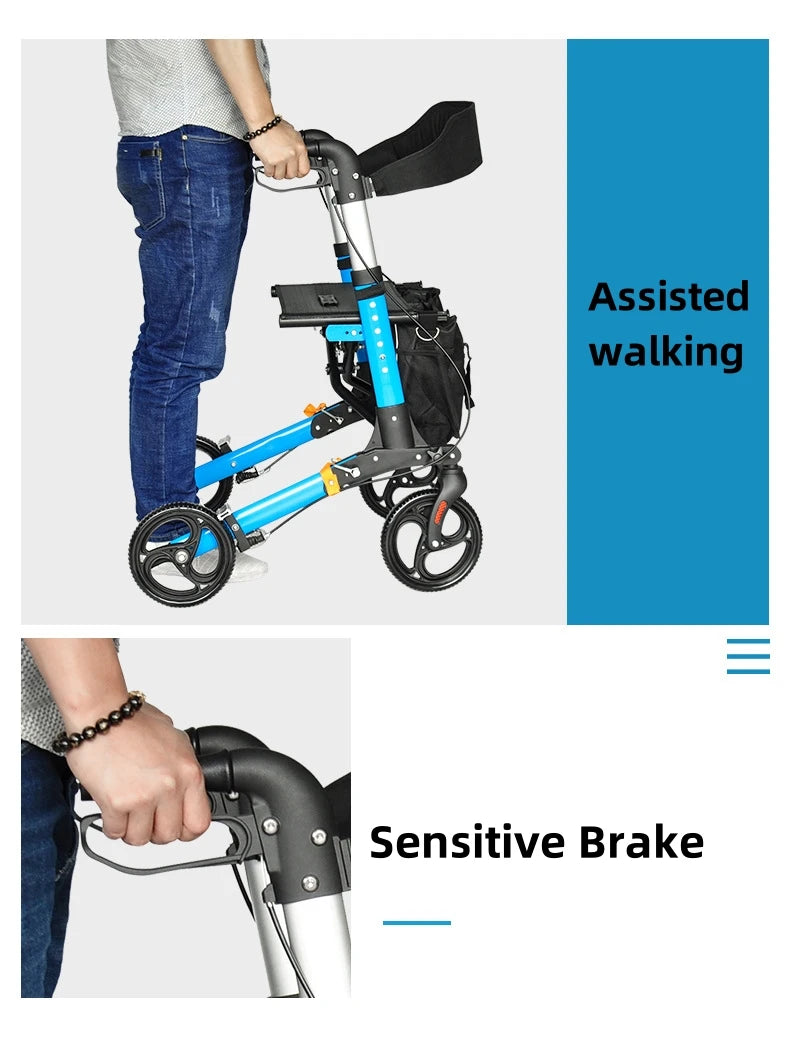 Elderly Disabled Rehabilitation Rollator Walker – Aluminum Alloy Folding Pulley Walking Aid for Home Mobility Training