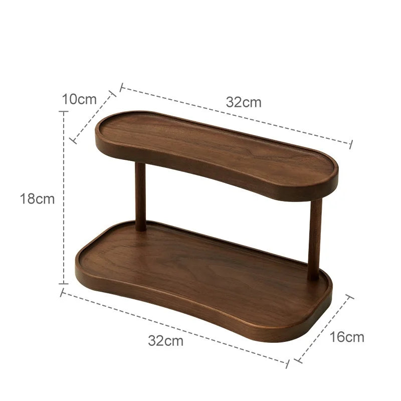 2-Tier Bamboo Makeup & Cup Organizer – Wooden Vanity Rack for Coffee Mugs, Counter & Kitchen Storage