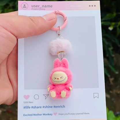 Labubu Mini Flocking Doll Keychain – Standing & Sitting Car, Bag, Phone, Backpack Charm Gift