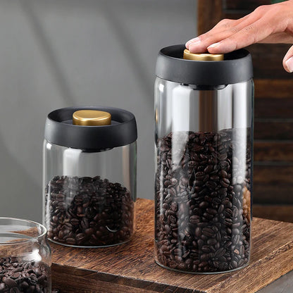 Vacuum Sealed Glass Coffee Bean Jar — Airtight, Moisture-Proof Household Container with Air Extraction for Fresh Coffee