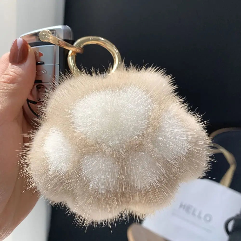 Cat Paw Plush Keychain - Cute Fluffy Faux Fur Pendant Charm for Backpacks, Bags & Car Keys