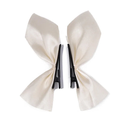 2pcs Black & White Ribbon Hair Bow Clips – Vintage Bowknot Side Hairpins, Cute Barrettes for Girls & Women, Headdress Accessories
