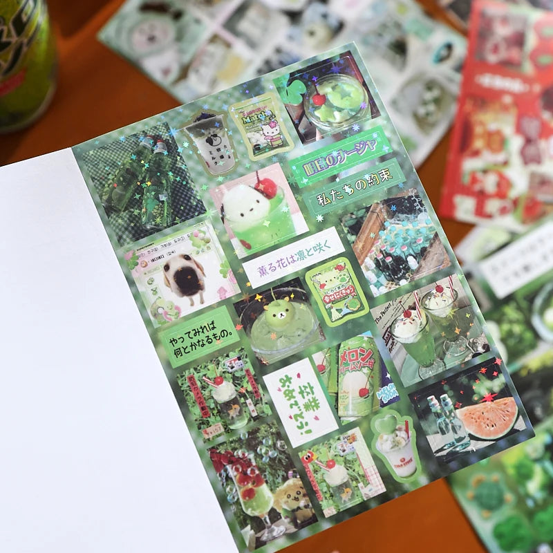 30-Sheet Glitter Die-Cut Sticker Book - Retro Cartoon Scrapbooking and Japanese Stationery Supplies