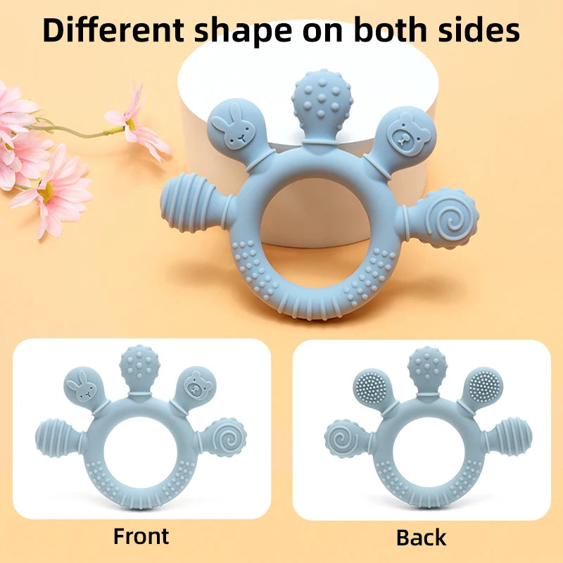 Multicolor Silicone Baby Teething Ring – Handheld Teether Toy for 0-12 Months, Chew Beads Sensory Gum Relief Soother