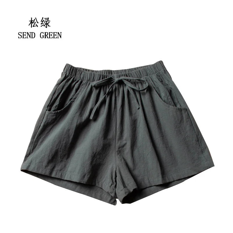 Women’s Cotton Linen High Waist Shorts — Black Casual Fashion Workout Sport Shorts
