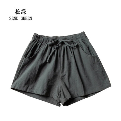 Women’s Cotton Linen High Waist Shorts — Black Casual Fashion Workout Sport Shorts