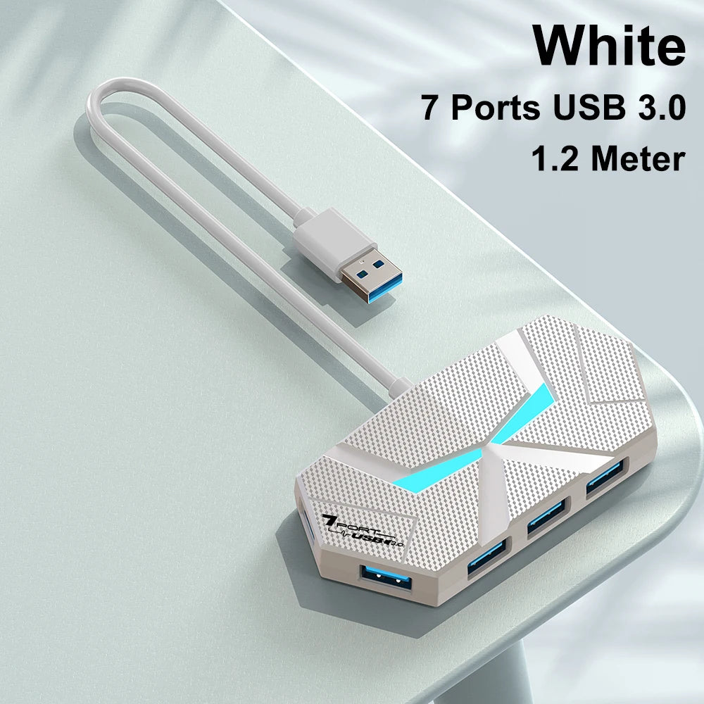 7-Port USB 3.0 Hub Type-C Docking Station — High-Speed 5Gbps Adapter for Laptop, Hard Drive, Mouse & Keyboard