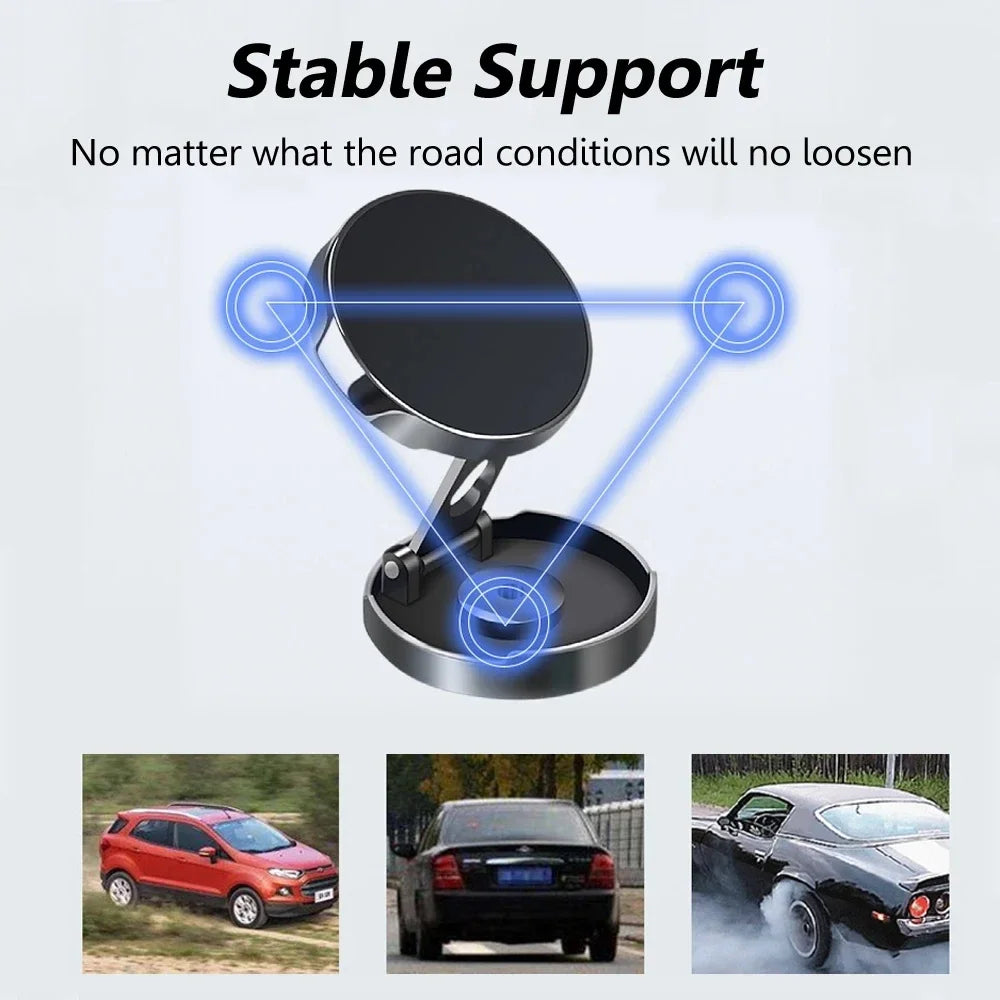 720° Foldable Magnetic Car Phone Holder – Strong Magnetic Round Mount for Universal Smartphones