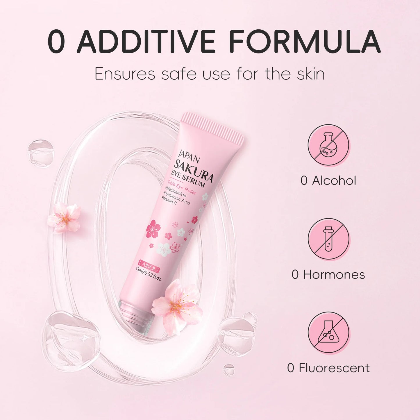 LAIKOU Sakura Eye Serum Roller — Hyaluronic Acid Moisturizing Cream for Eye Bags & Dark Circles, 15ml