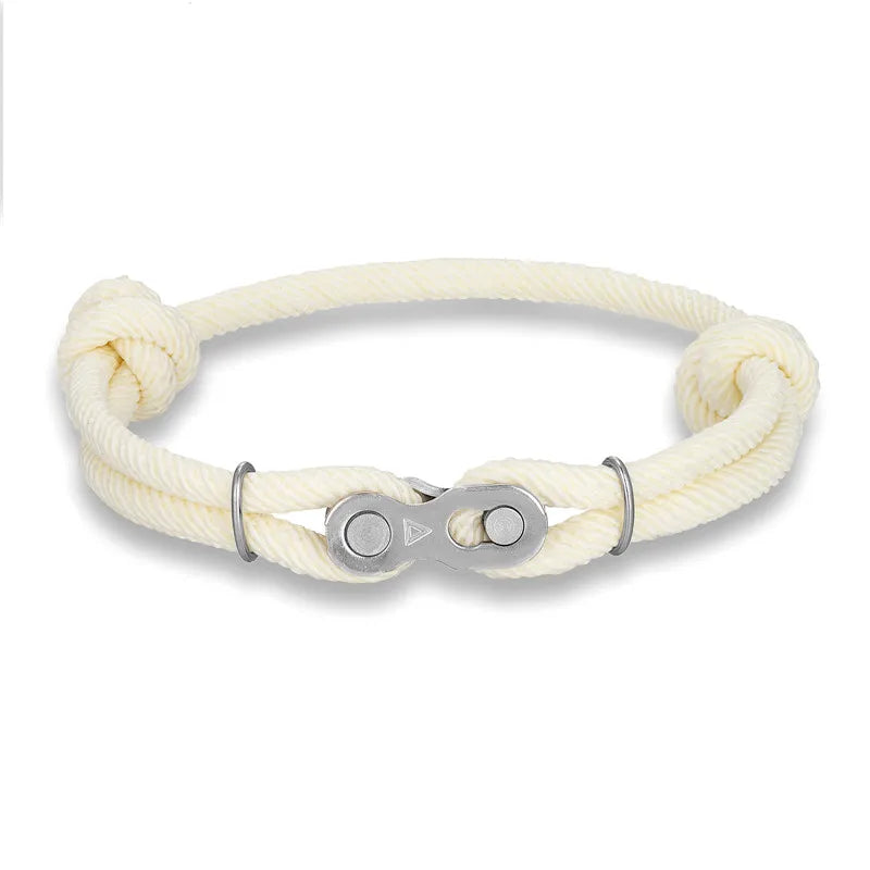 MKENDN Bicycle Chain Bracelet - Adjustable Punk Rock Nautical Rope Wristband with Magic Buckle