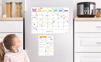 Magnetic Fridge Calendar — Monthly & Weekly Planner Whiteboard with Pen, Dry Erase Message & Sticker Board
