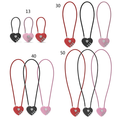 Love-Shaped Heart Code Padlock – Wedding Gift with Password Lock, Long Wire Rope for Trolley Case & Security