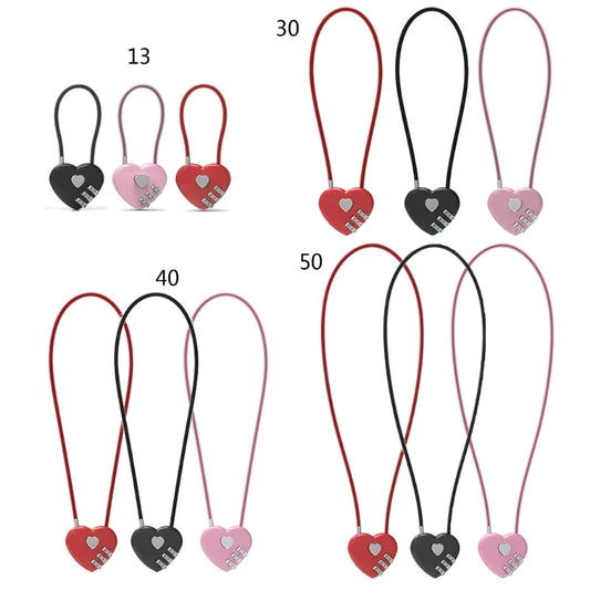 Love-Shaped Heart Code Padlock – Wedding Gift with Password Lock, Long Wire Rope for Trolley Case & Security