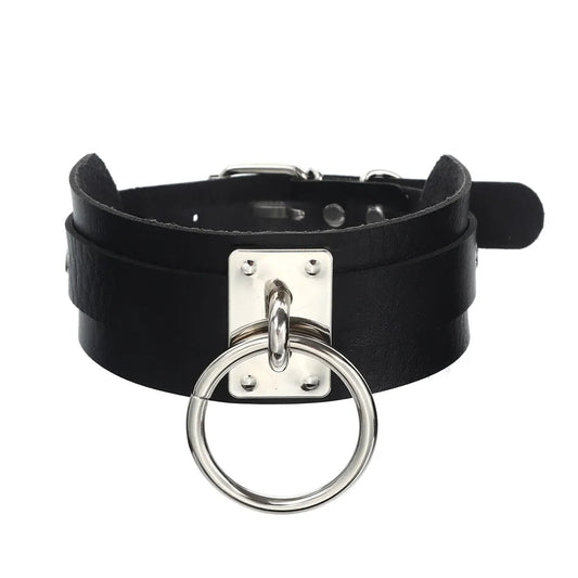 Goth Punk Rock Choker Necklace — Black Leather Collar for Women, Halloween Cosplay Jewelry & Party Costume Accessory