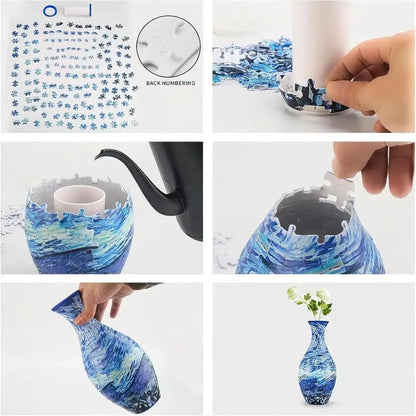 160-Piece 3D Curved Plastic Puzzle — Flower Vase DIY Art Puzzle for Home Decor, Flower Arrangements & Housewarming Gifts