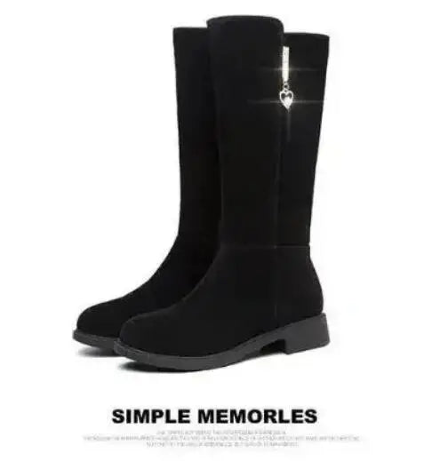 2025 Women’s Plush Snow Boots – Casual Flat Cotton Thigh-High Winter Shoes with Side Zipper
