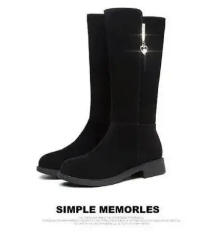 2025 Women’s Plush Snow Boots – Casual Flat Cotton Thigh-High Winter Shoes with Side Zipper
