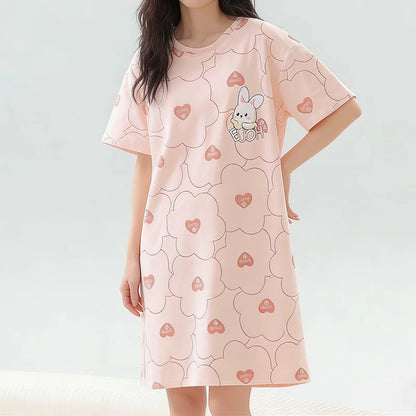 Women’s Cute Cat Nightgown - Plus Size Summer Cartoon Nightdress & Comfortable Sleepwear
