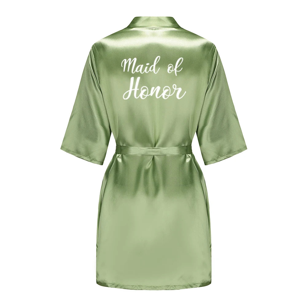 Plus Size Satin Silk Robe for Women - Wedding Bride Bridesmaid Bathrobe Sleepwear in Sage Green