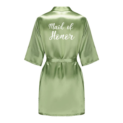 Plus Size Satin Silk Robe for Women - Wedding Bride Bridesmaid Bathrobe Sleepwear in Sage Green