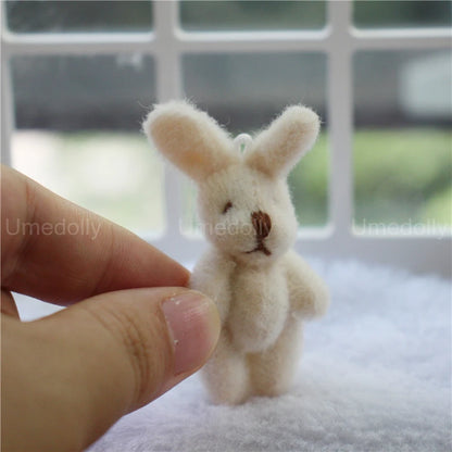 Miniature Bear & Rabbit Plush Toy — 1/6 & 1/12 Scale Dollhouse Decor for OB11 Blyth Dolls