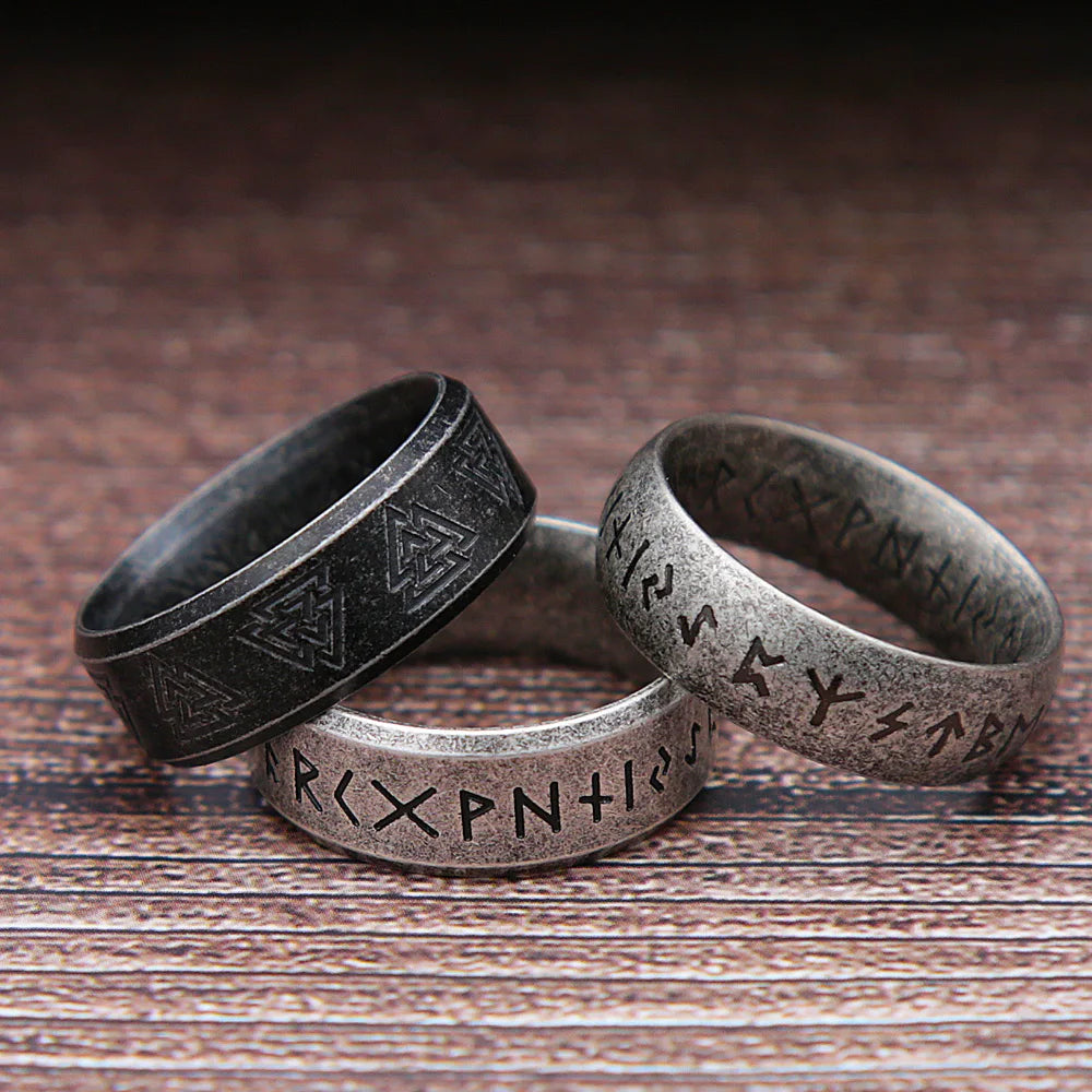 Fashion Retro Viking Rune Ring – 316L Stainless Steel Odin Letter Amulet, Couple Jewelry Gifts for Men & Women