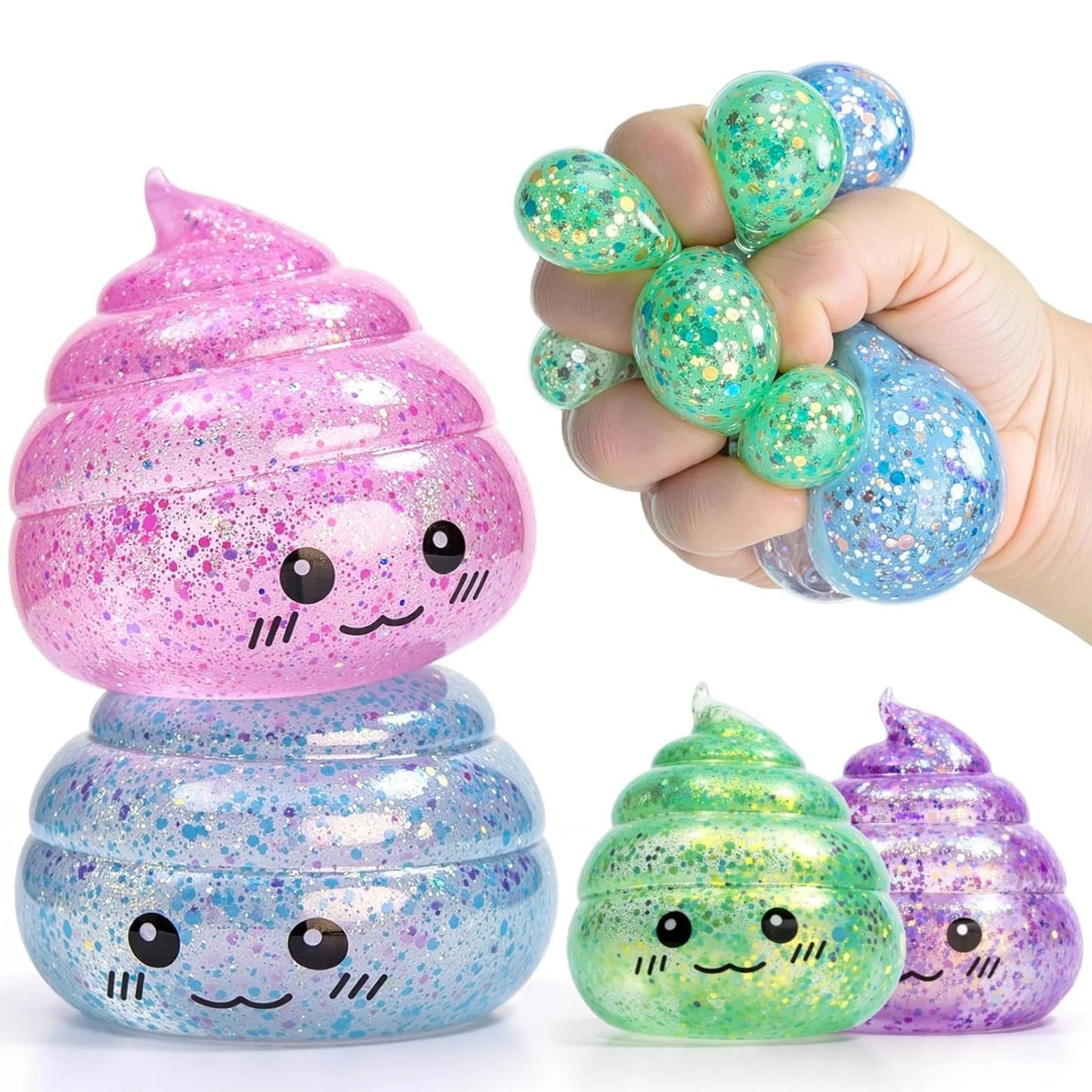 Novelty Squishy Poo Stress Ball – Glitter Fidget Toy for Kids & Adults, Funny Prank Gift