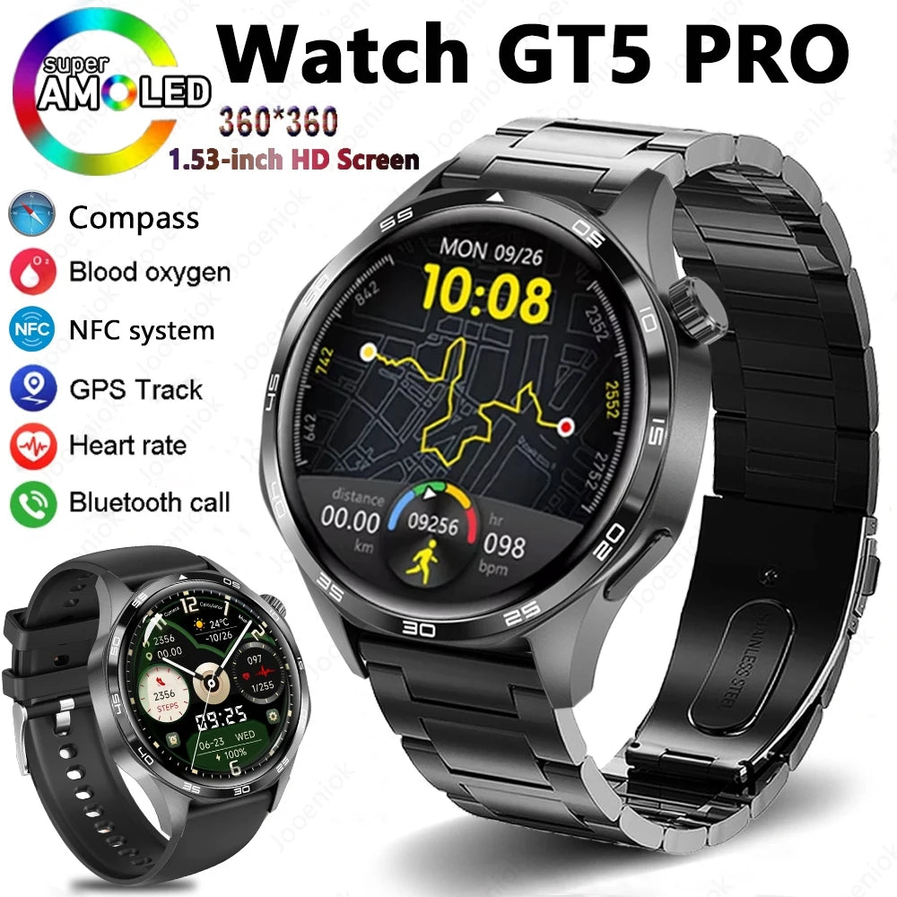 2025 GPS NFC Smartwatch for Men – 360x360 AMOLED HD Screen, Bluetooth Call, Waterproof, Compatible with Huawei Watch 5 Pro