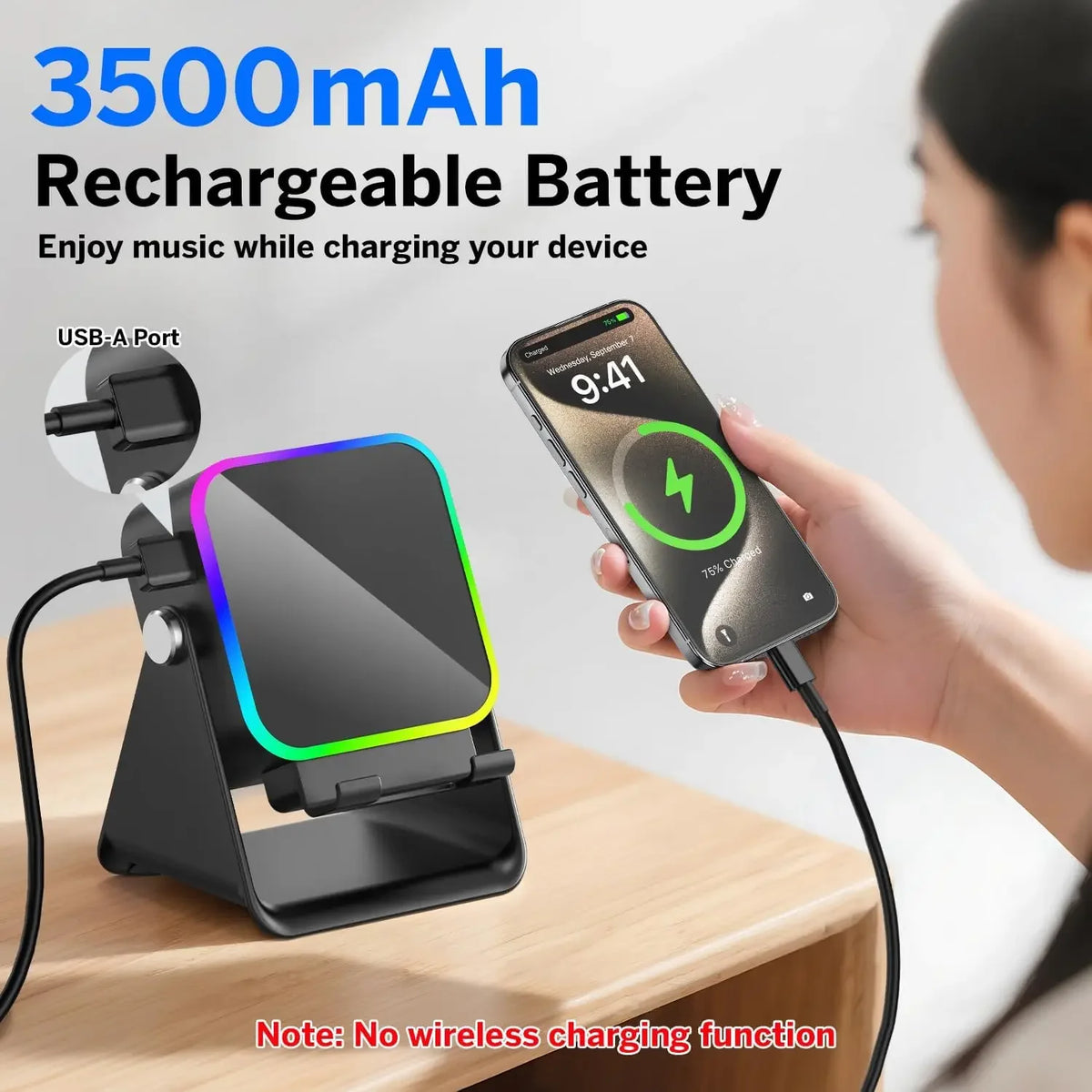 5-in-1 Wireless Charging Speaker Phone Holder - HiFi Bluetooth Desktop Stand with 8 RGB Modes