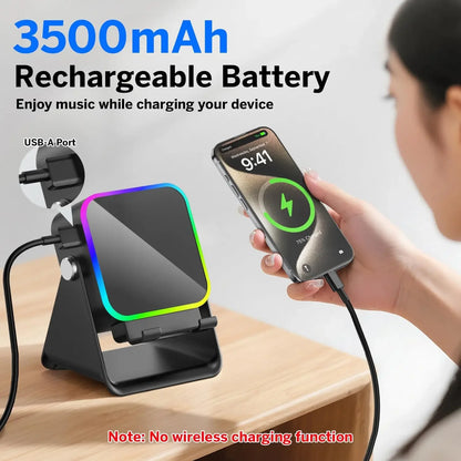 5-in-1 Wireless Charging Speaker Phone Holder - HiFi Bluetooth Desktop Stand with 8 RGB Modes
