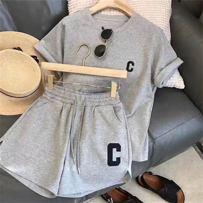 Women's 2-Piece Summer Pajamas Set – Loose Short Sleeve T-Shirt and Casual Shorts with Sports Letter Print, Large Size Homewear