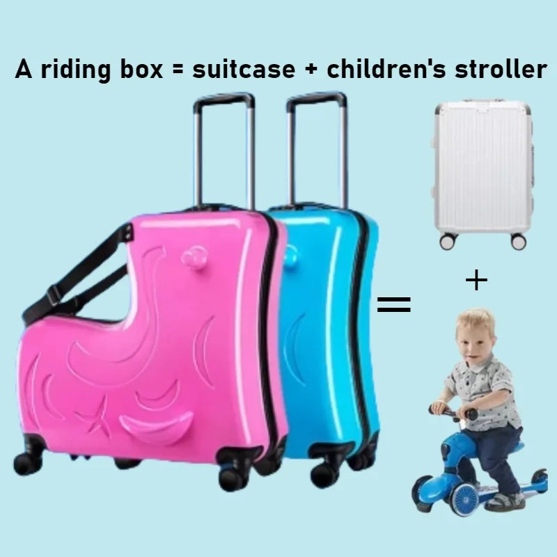 Kids Scooter Ride-On Suitcase – 360° Wheel Luggage with Pedal, Handrail, Removable Seat Belt, 20/24 Inch Cabin Bag