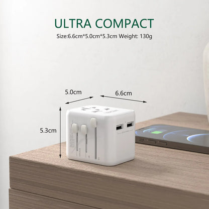 LENCENT International Travel Adapter – All-in-One Charger with 2 USB Ports, EU/UK/USA/AUS Plugs for Worldwide Travel