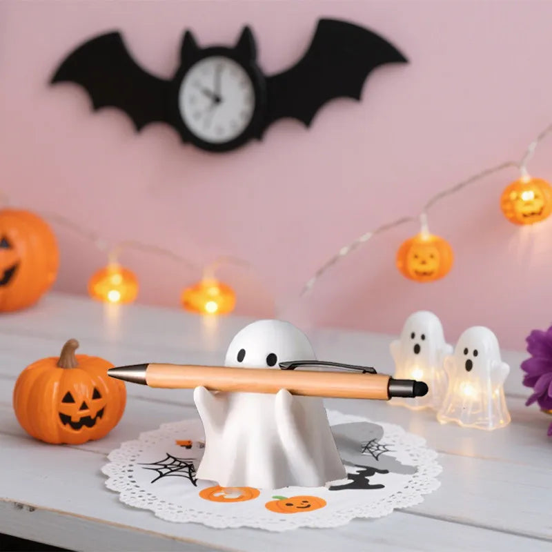 Cute Halloween Ghost Pen Holder – Little Ghost Statue Pencil Stand, Home & Office Desktop Decoration