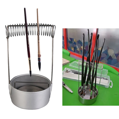 Portable Paint Brush Cleaner with Screen & Holder — Stainless Steel Spring Washer for Oil Painting, School & Art Brushes
